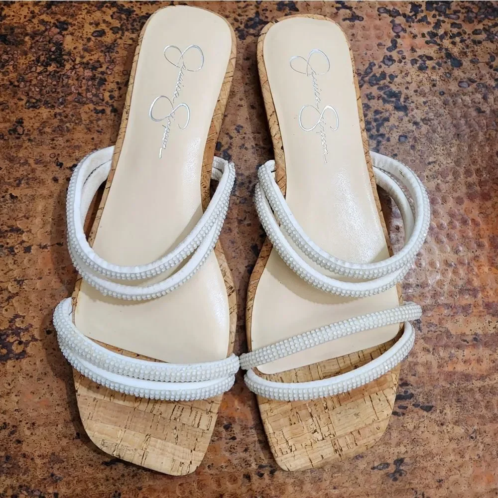 Jessica Simpson Sz.10 White Raexe 2 Slip-on Strappy Slide Sandals            285